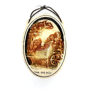 Vintage New York The Old Mill Chalkware Wall Plaque Hanging